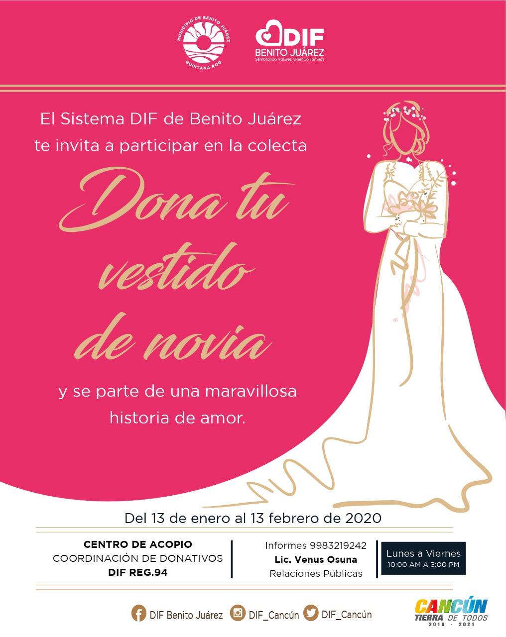 DIF Benito Juárez convoca a participar en la campaña “Dona tu Vestido de  Novia” | Cancún Mío